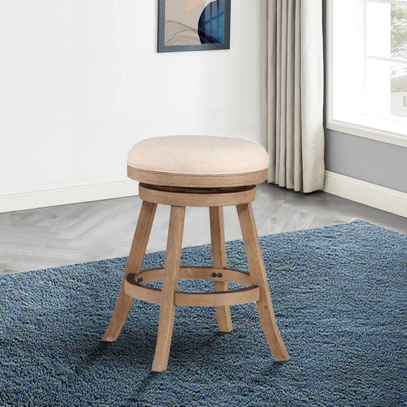 24 Inch Wood Counter Stool, Swivel Seat, High Density Foam Cushion - 17.75 L x 17.75 W x 24.5 H, in inches - Ivory