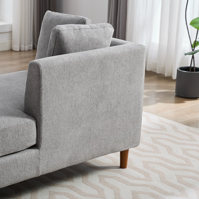 Roomfitters 77.95" Modern Double-Sided Chaise Lounge, Tete-a-Tete Chenille Daybed with 4 Pillows and Walnut Legs, Gray