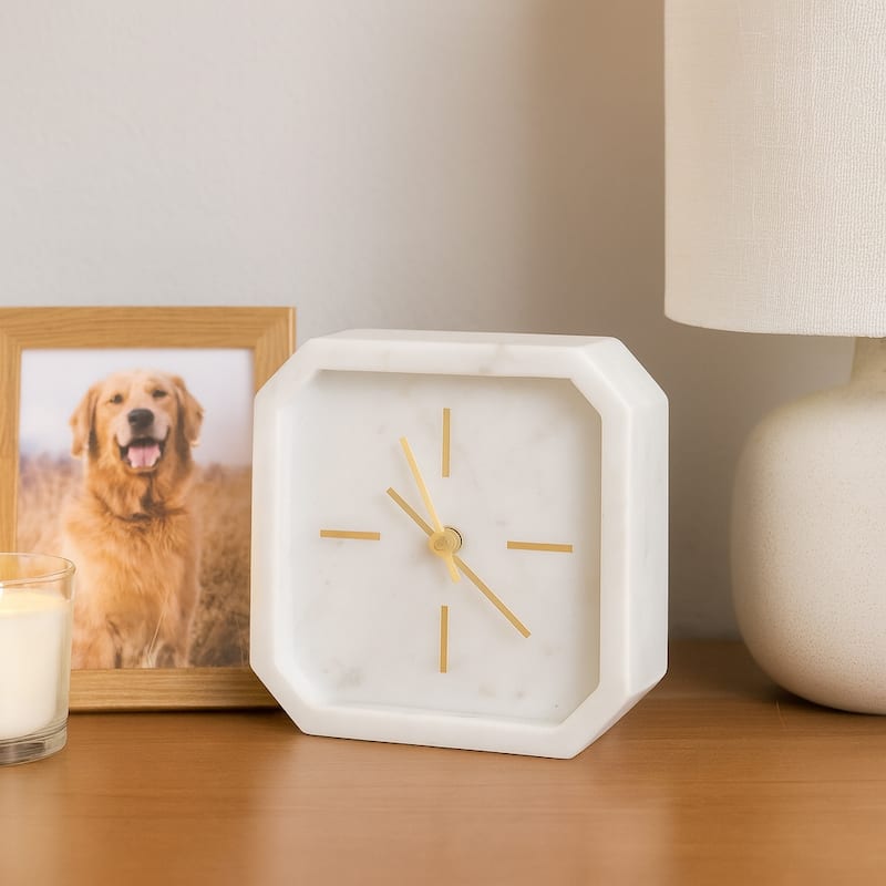 Modern Glam Marble & Stone Clock for Home Decor