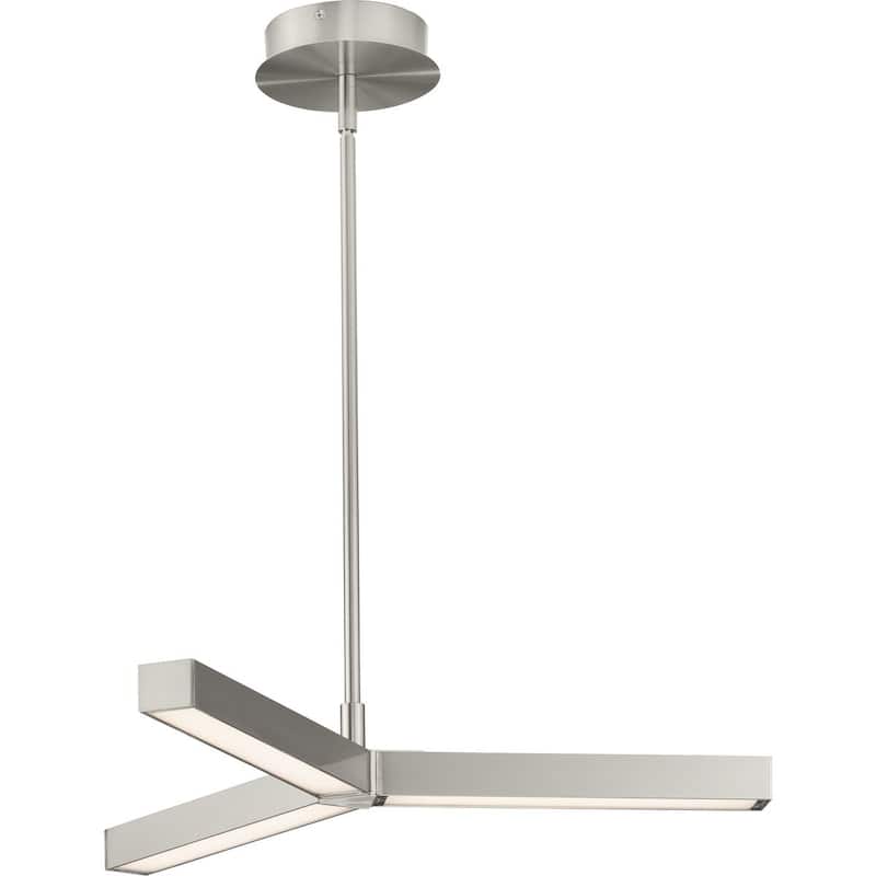 Planck LED Collection 3-Light Brushed Nickel Frosted Glass LED Modern Chandelier Light - 6.000" x 28.400" x 28.400"