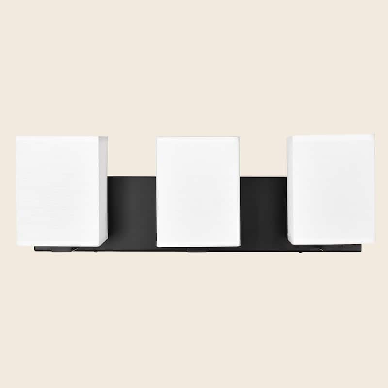 kirahee Matte Black Bathroom Vanity Light, 3-Light Vanity Lighting fixtures Over Mirror,Wall Sconces with White Fabric Shades
