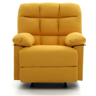 Fabric Upholstered Reclining Chair with Padded Arms - 39" - Yellow