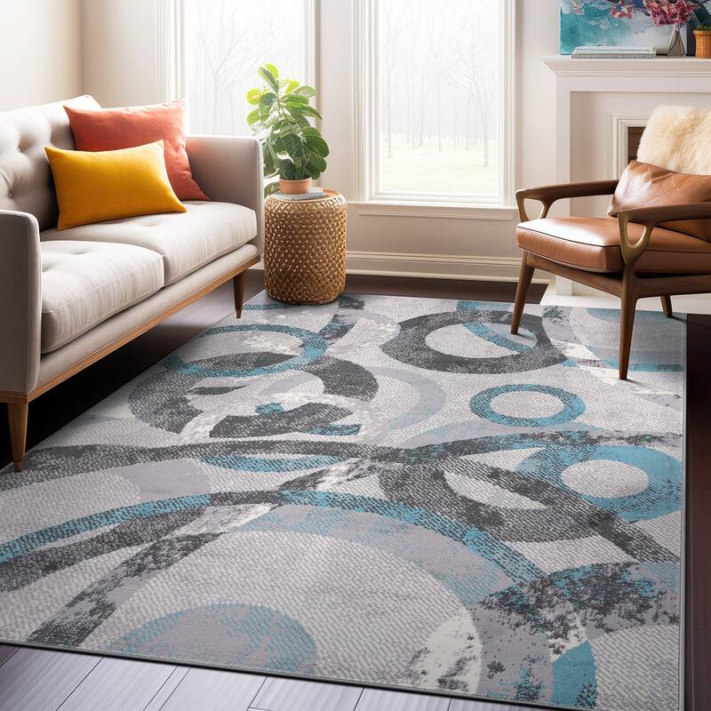World Rug Gallery Distressed Modern Circles Area Rug