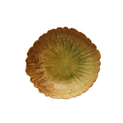 Stoneware Platter with Scalloped Edge and Reactive Crackle Glaze - 10.6"L x 10.4"W x 2.5"H - 10.6"L x 10.4"W x 2.5"H
