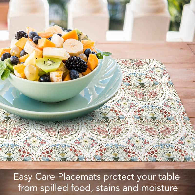 Countryside Repeat 4 Pack Reversible Easy Care Flexible Plastic Placemats Made in The USA BPA Free Easily Wipes Clean