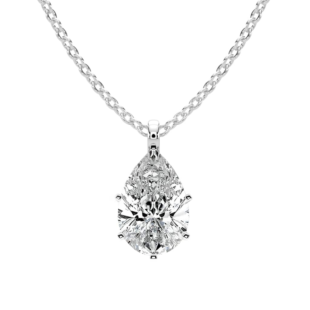 Auriya 14K Gold Lab Grown Pear Diamond Solitaire Single-Bail Pendant Necklace 1.00 to 5.00 ct. tw. (F-G VS)