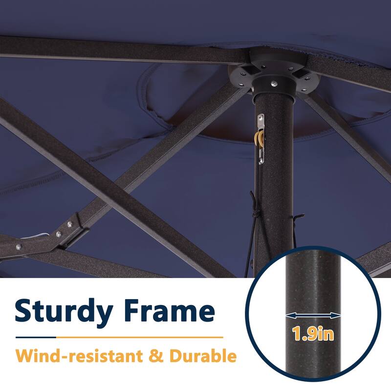 Clihome 15Ft Outdoor Solar Lights Rectangular Crank Market Umbrella, with Base