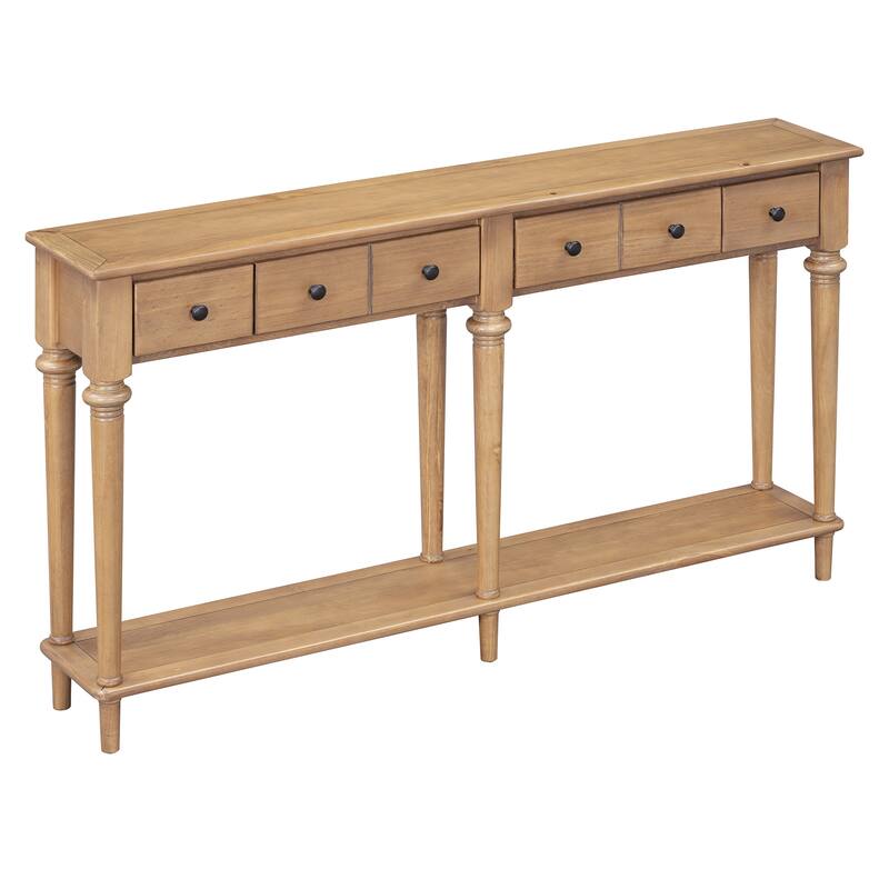 59.8" Retro Console Table with 4 Drawers and Open Shelf for Entryway, Living Room