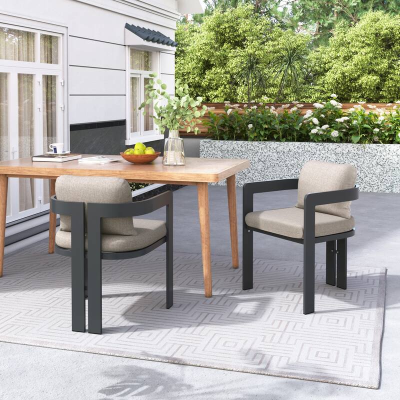 Patio Outdoor Aluminum Dining chair Set of 2 - Beige Black