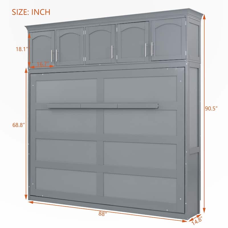 Queen Size Murphy Bed Wall Bed with Top Cabinets