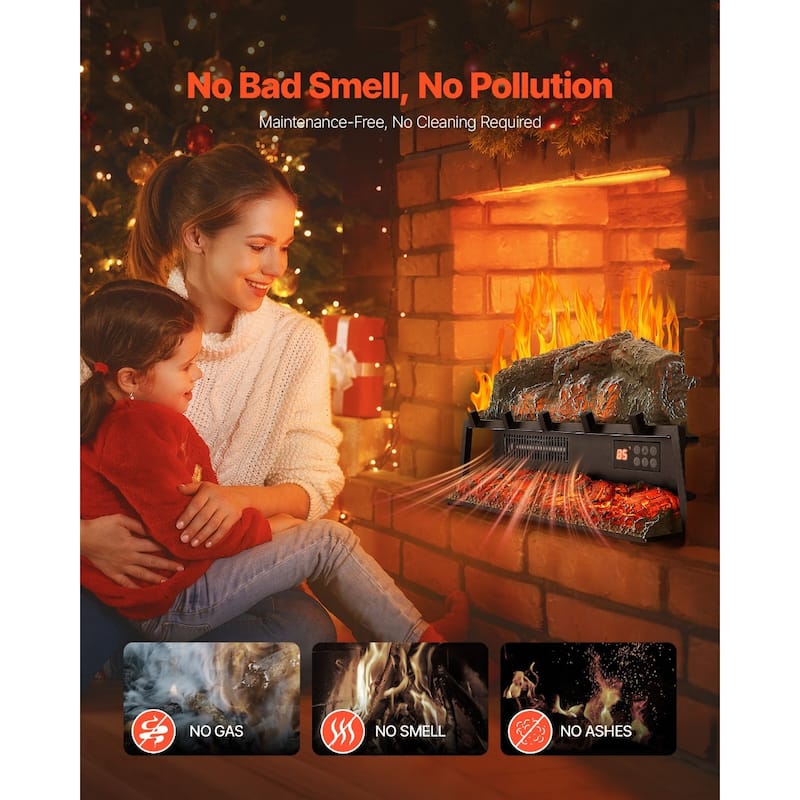 1500W Electric Log Heater with Timer and Remote Adjustable Brightness