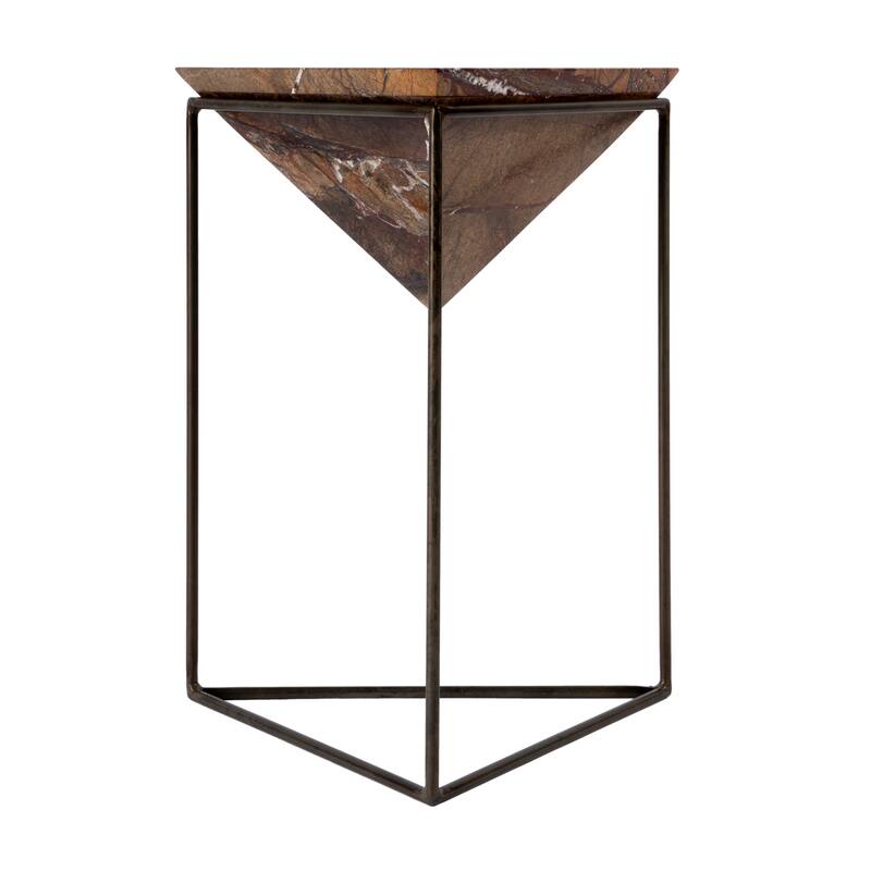 Addis 16.5 in. W Triangular Marble and Iron Pyramid Side Table