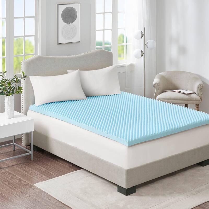 All Season Reversible Hypoallergenic Cooling Blue Mattress Topper - Blue-3" - Full