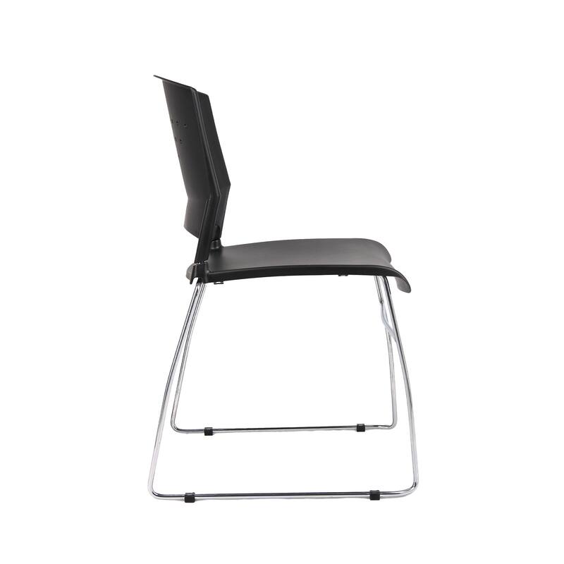 Reception Stackable Guest Chair, Black Open Back, Chrome Sled Base