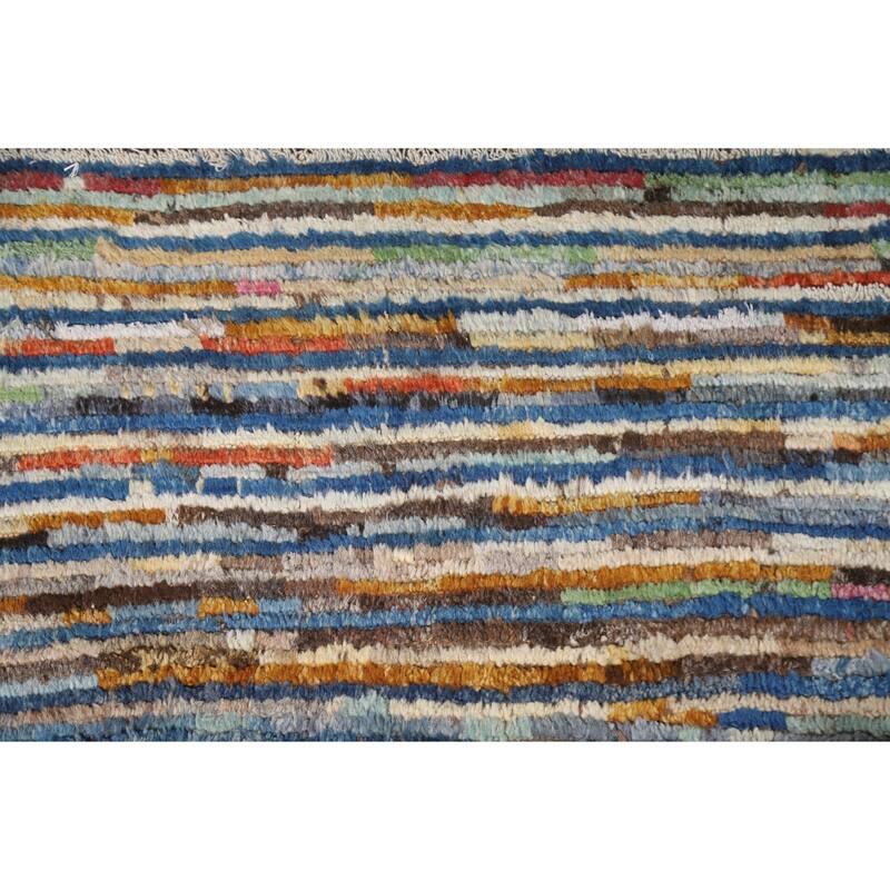 Hand Knotted Oriental 100% Wool Carpet Modern Stripe Multi-Colored Moroccan Area Rug - 7' 8'' X 5' 5''