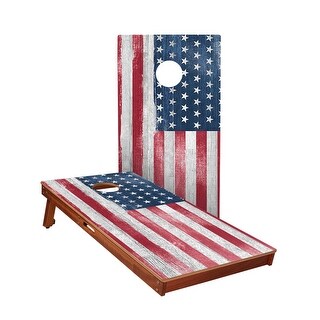 White Rustic Wood American Flag All-Weather Cornhole Boards