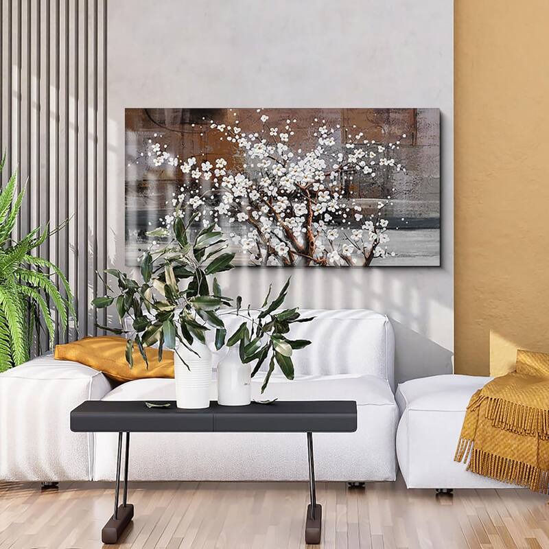 Wall Decorations White Flower on Brown Background