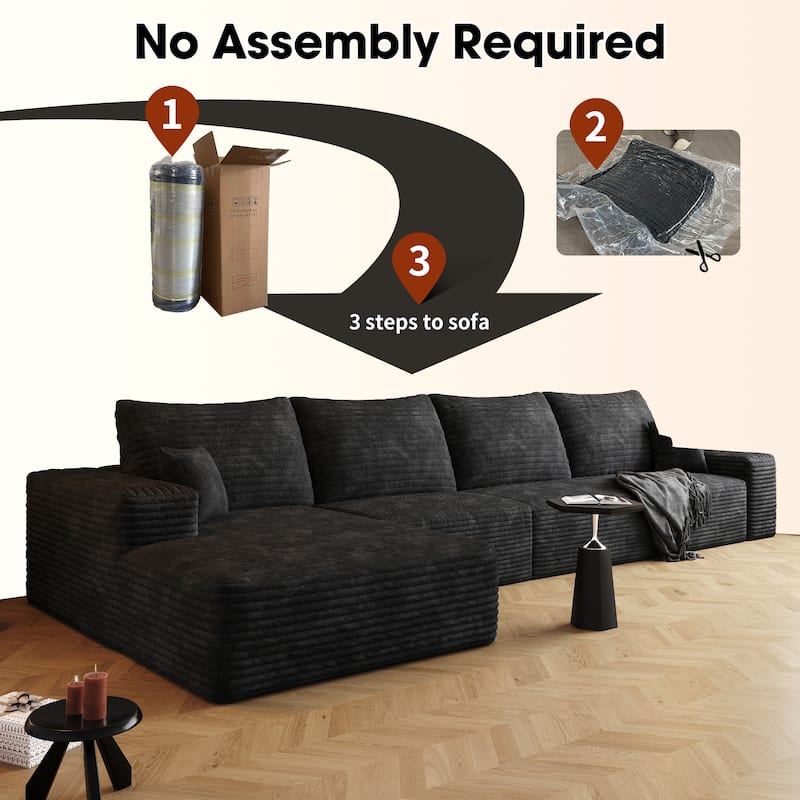 Large Sleeper Sectional Couch L-Shape Floor Modular Recliner Sofa Corduroy Upholstered Chaise Lounge with Ottoman for Livingroom