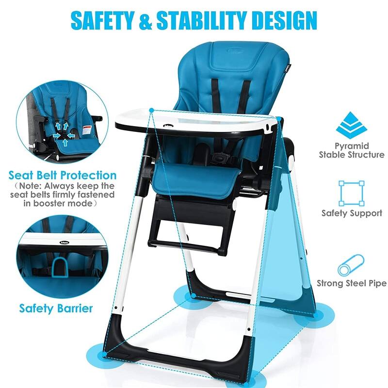 4 in 1 High Chair-Booster Seat with Adjustable Height and Recline - 21 x 28 x 41 inch (MAX)