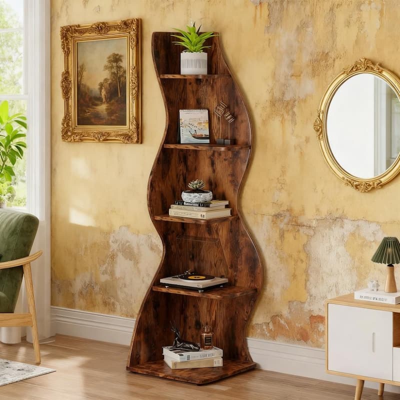 5-Tier Wall Corner Bookshelf Corner Shelf Storage Rack Plant Stand