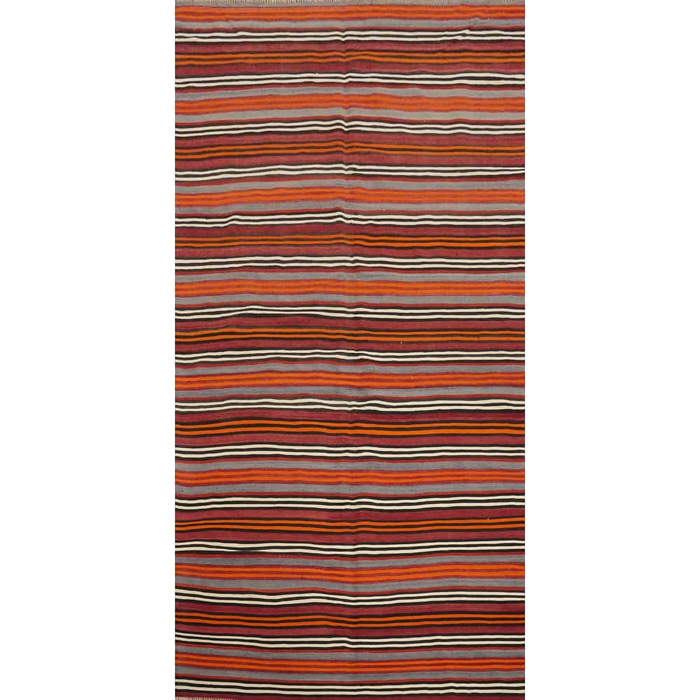 Hand Woven Oriental 100% Wool Carpet Southwestern Geometric Multi-Colored Kilim Area Rug - 9' 9'' X 4' 9''