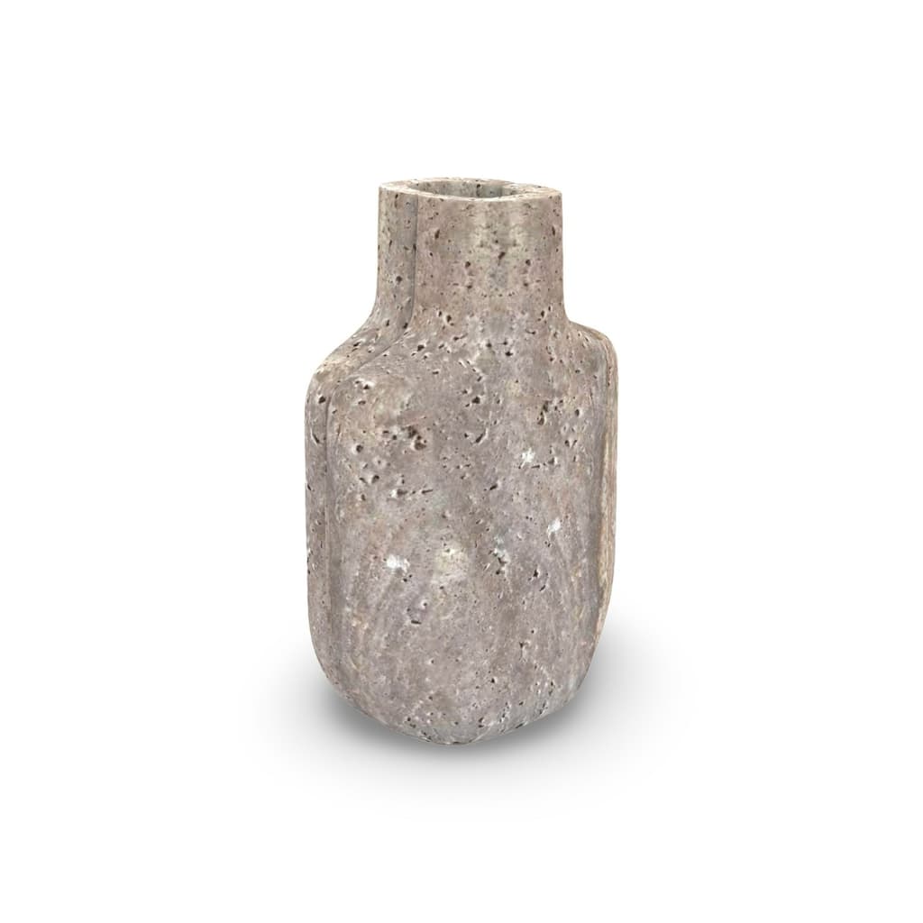 Small Handmade Rustic Style Travertine Vase - 8.5" - Gray
