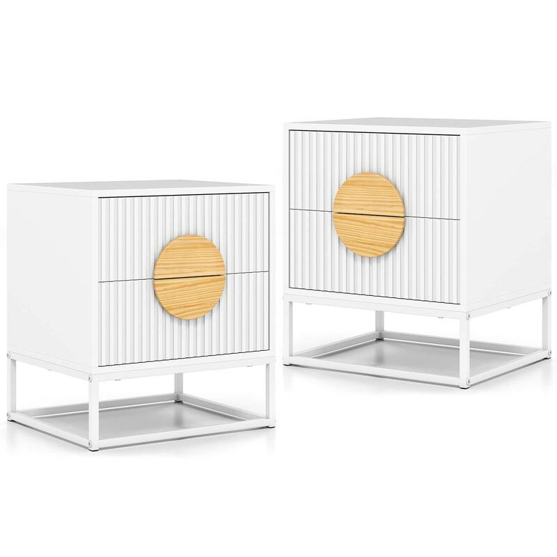 Costway 1/2 PCS Fluted Nightstand with 2 Drawers with Pine Wood