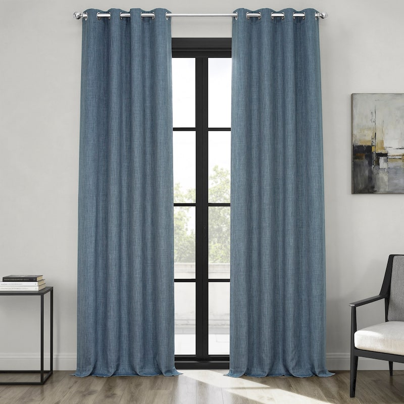 Exclusive Fabrics Grommet Textured Faux Linen Room Darkening Curtains for Bedroom & Living Room Curtains (1 Panel) - 50 X 108 - Reverie Blue