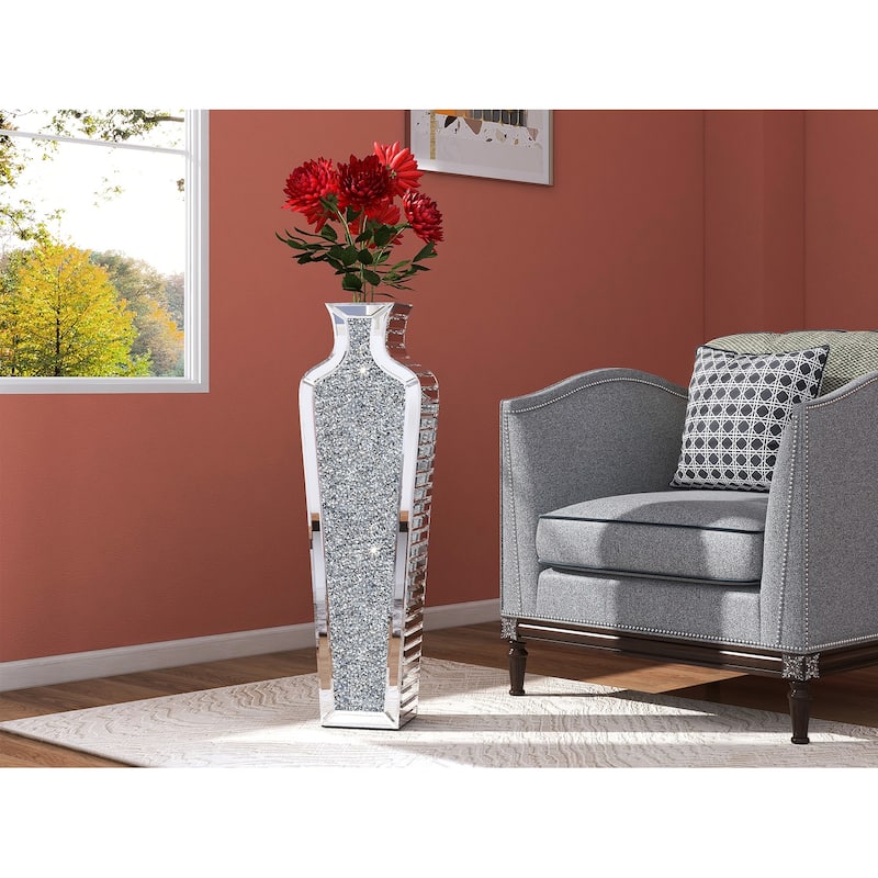 Tall Crushed Diamond Floor Vase - 26.8 IN - Silver