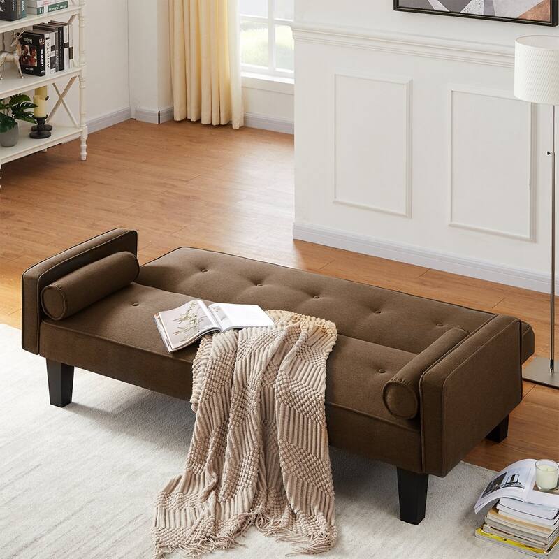 Linen Fabric Modern Convertible Sofa Bed with Removable Armrests