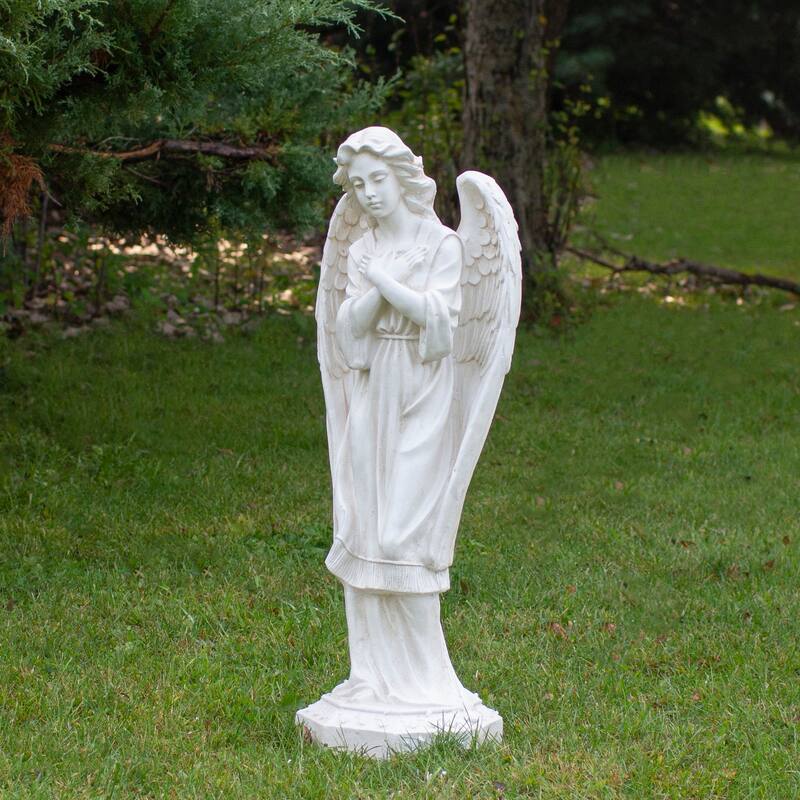 30" Ivory Angel with Arms Folded Outdoor Garden Statue