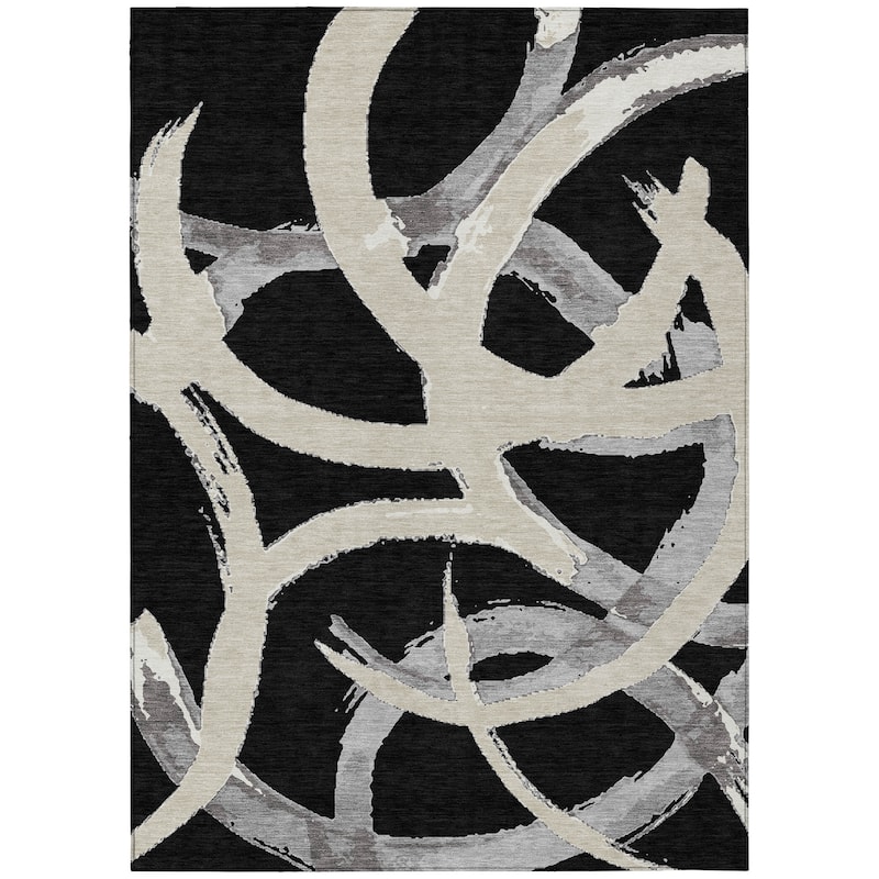 Machine Washable Indoor/ Outdoor Abstract Contemporary Chantille Rug