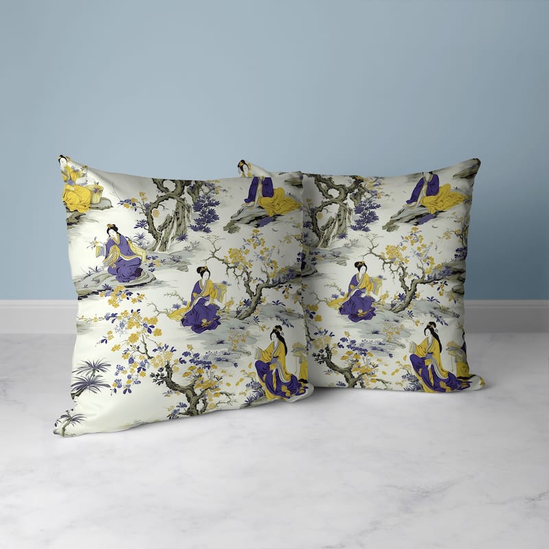 Imperial Palace Garden Faux Suede Reversible Throw Pillow Blue and Olive