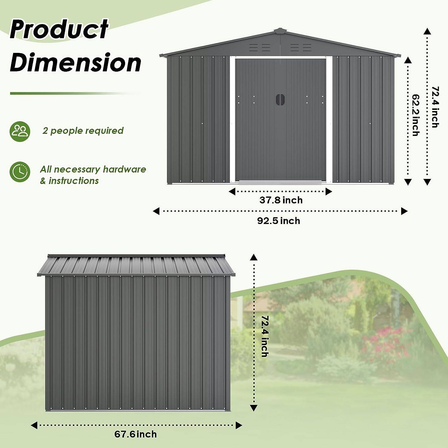 UNIONLINE 6x8ft Metal Shed | Garden Outdoor Storage Sheds | 193x181x196 Cm | Lockable Door For Outdoor | Bike Tool Storage For Garden| Waterproof