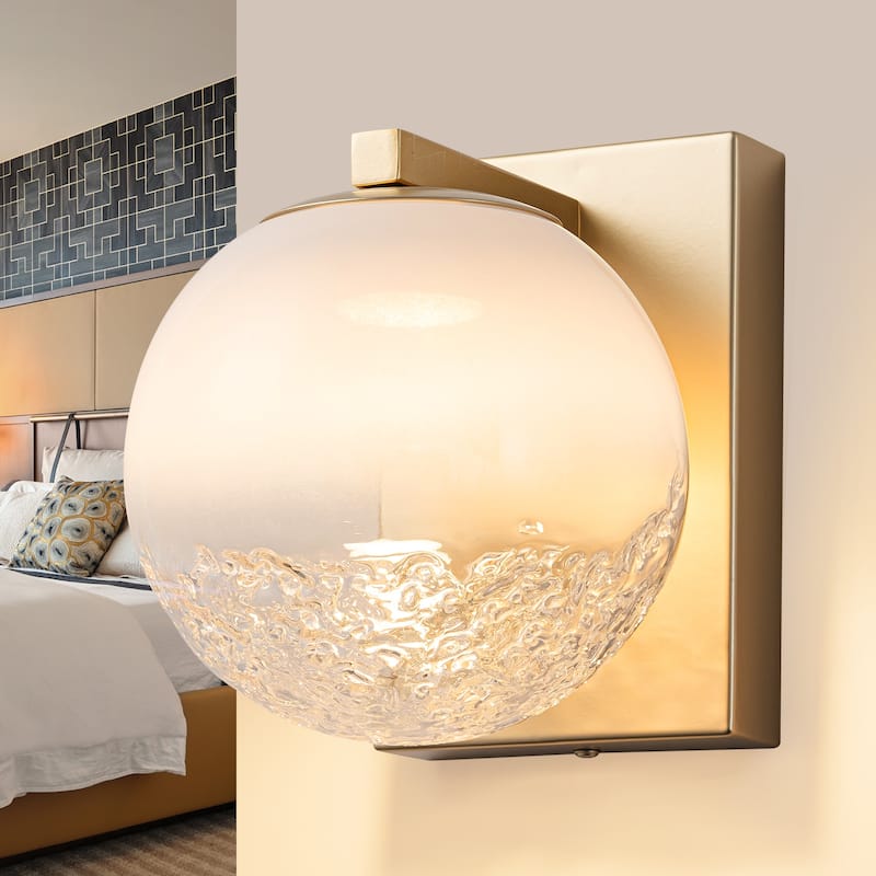LED Wall Light with Clear-to-White Glass Globe Shade Dual Mount - Gold