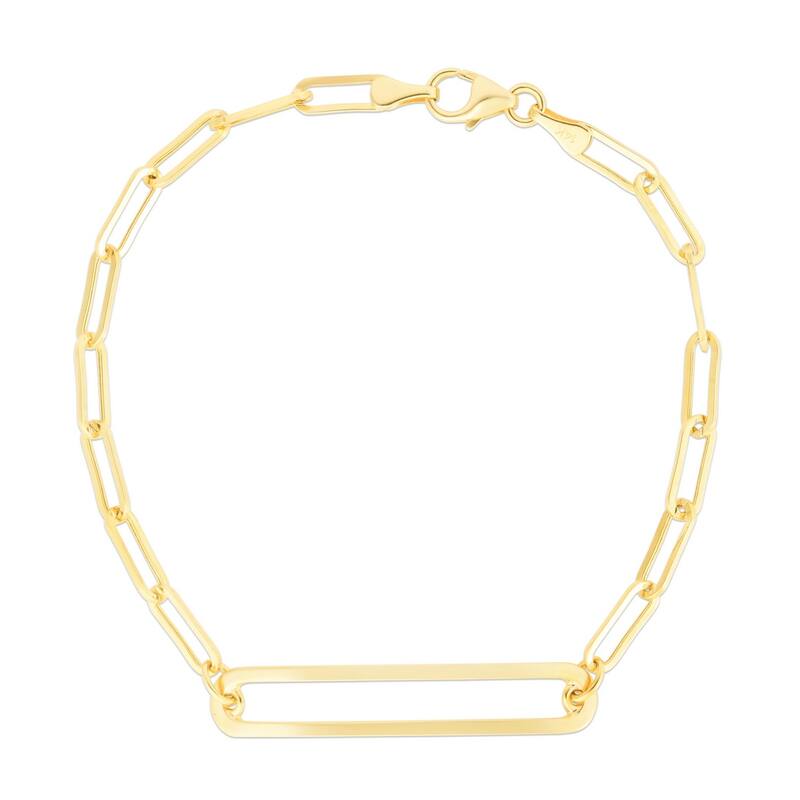 Curata 14k Yellow Gold 7" 3.2mm Paperclip Curved Open Bar Bracelet
