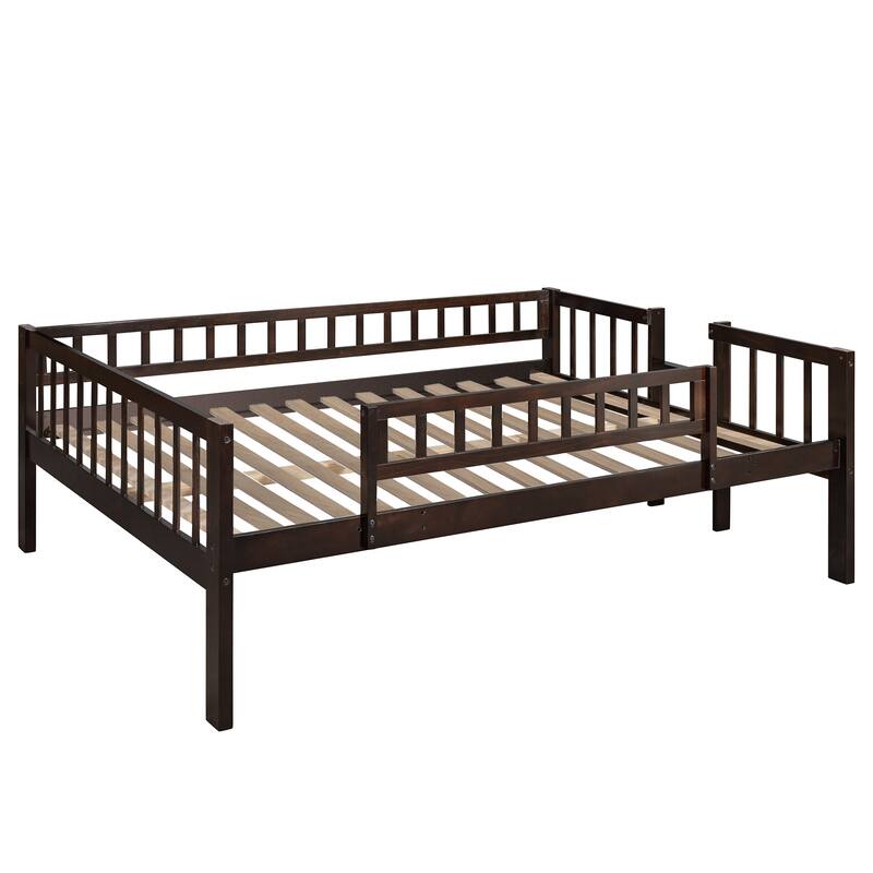 Full Size Wood Triple Bed with Ladder and Slide, Divided Into 3 Separate Beds, Full-Over-Full-Over-Full Triple Bunk Bed Frame