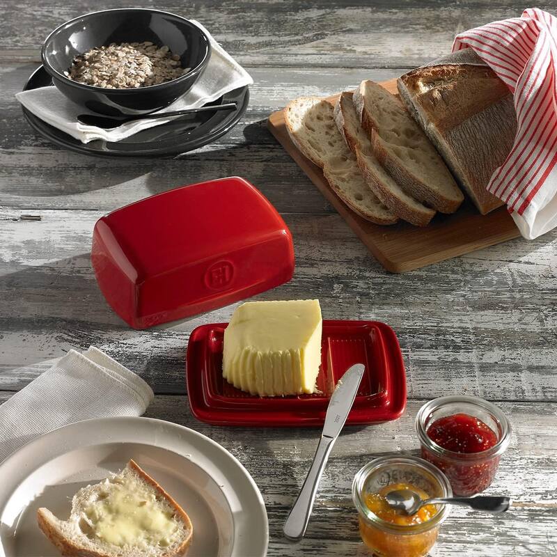 Emile Henry Ceramic Rectangular Butter Dish, Dishwasher Safe, Burgundy
