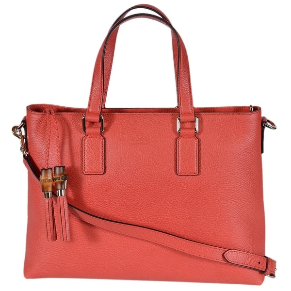 Shop Gucci 365346 Medium Coral Red Leather Bamboo Tassel Crossbody Handbag Purse - sporting red ...