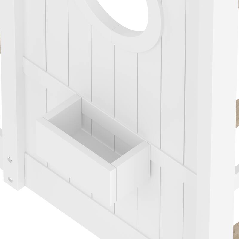 Wooden Kids Montessori Bed, Floor Playhouse Bed for Toddler, House Shaped Platform Bed Frame with Storage Shelves and Roof