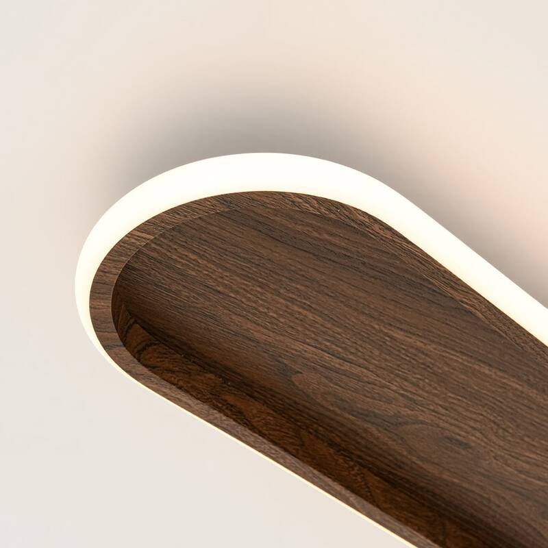 Minimalist Walnut Wood Linear Oval Dimmable LED Semi Flush Mount - 31.7 Inches