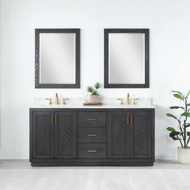 Altair Gazsi Bathroom Vanity with Composite Stone Countertop with Mirror