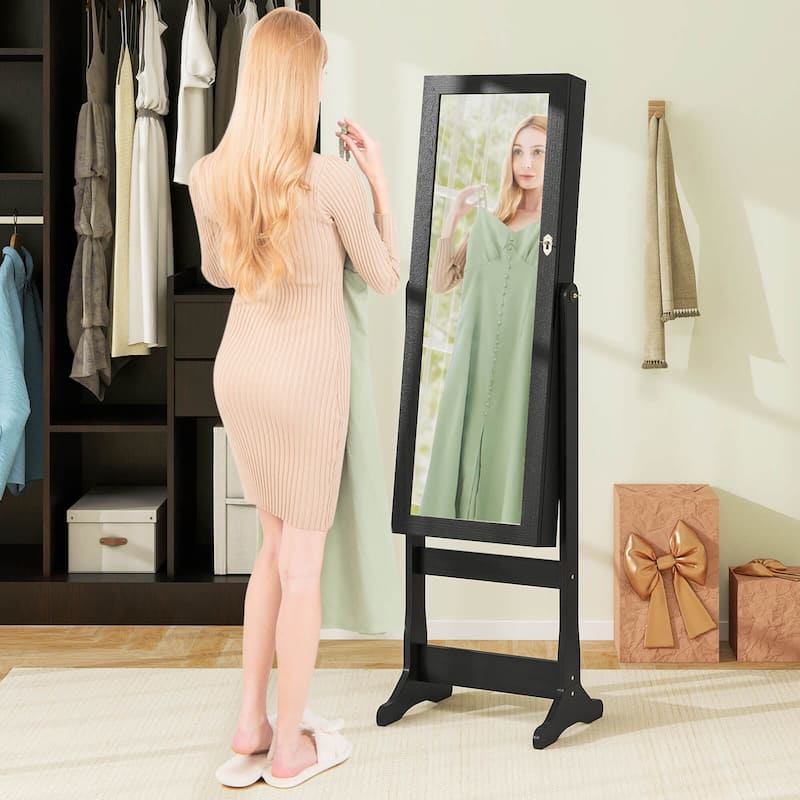 Costway Lockable Mirrored Jewelry Cabinet Armoire Organizer Storage - See Details