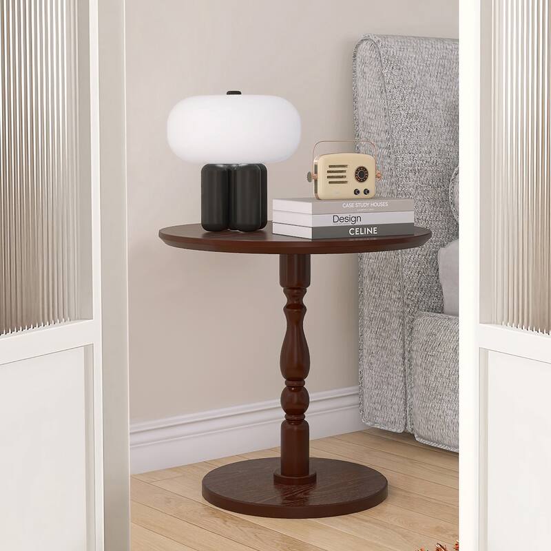 23"Accent Round Table, Round Side Table, Small Table for Small Spaces, Modern Accent Nightstand with Solid Wood Leg