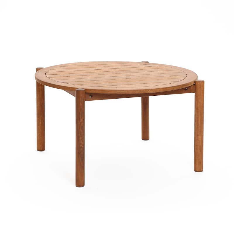 Natural Wooden Outdoor Coffee Table, Round Solid Wood Patio Table - 17.72" H