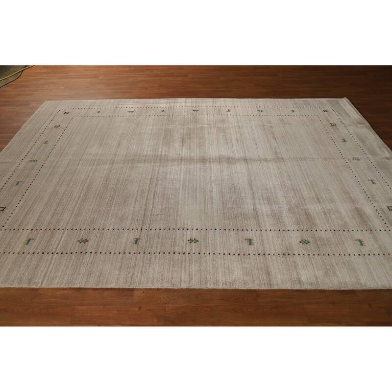 Hand Knotted Oriental 100% Wool Carpet Tribal Tribal Beige & Ivories Gabbeh Area Rug - 9' 5'' X 6' 7''
