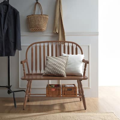 Arched Back Bench with Armrest - 44" - Elm Brown
