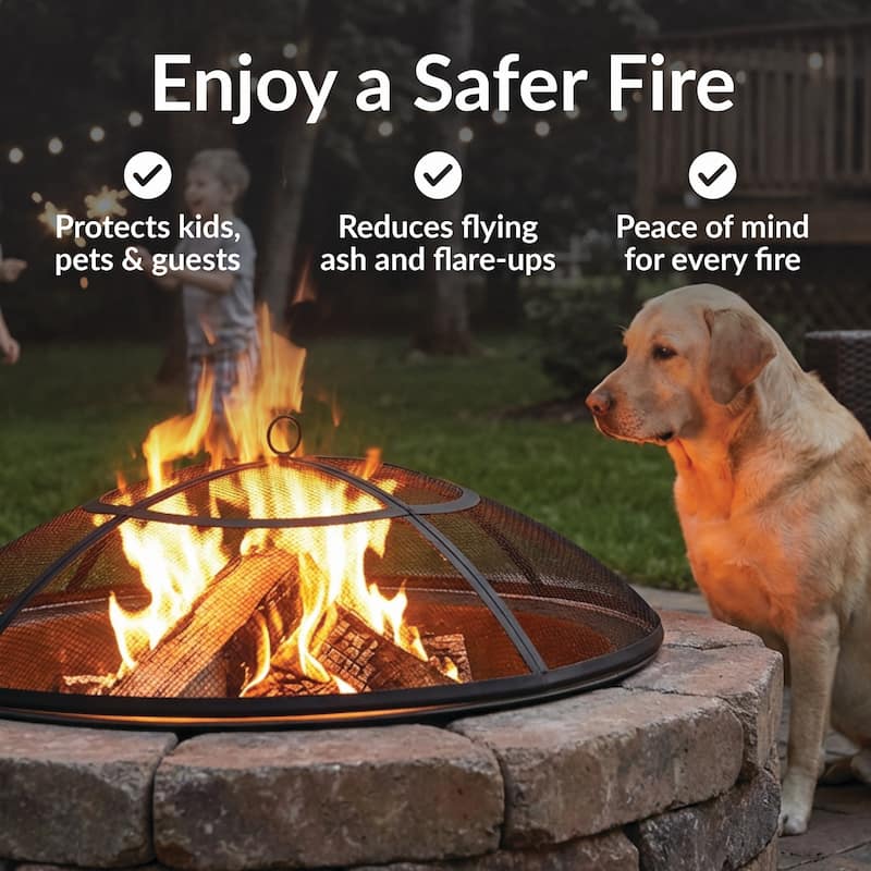 Sunnydaze Round Outdoor Fire Pit Spark Screen - 30" Diameter