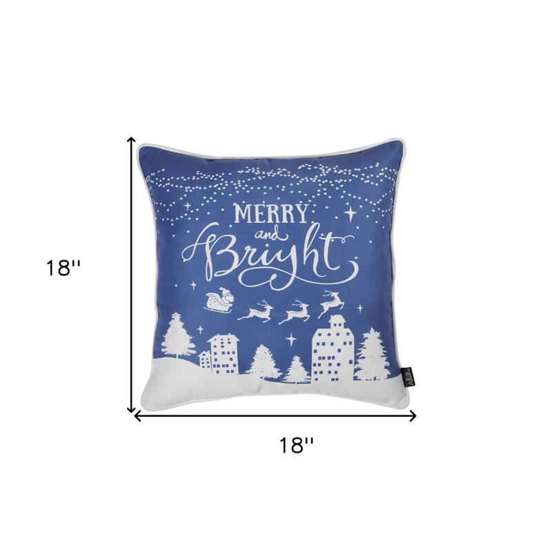 HomeRoots Set Of Four 18" X 18" Blue Zippered Polyester Christmas Reindeer Throw Pillow Cover