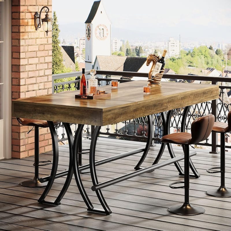 63" Tall Bar Pub Table with Metal Footrest for Entertaining